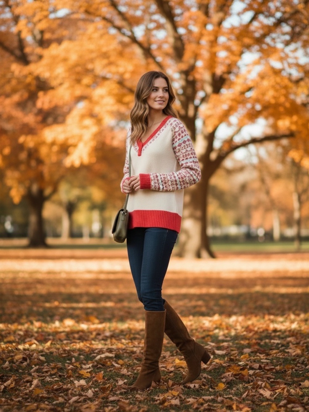 Urban Outfitters Cream and Orange V-Neck Sweater - Picture 3 of 12
